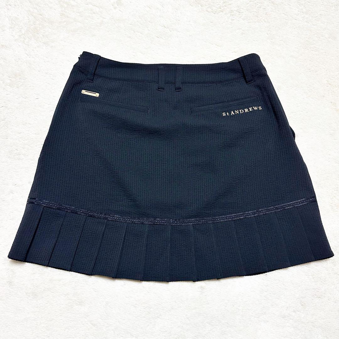 美品 St ANDREWS ゴルフウェア バックプリーツ スカート 黒 ロゴ