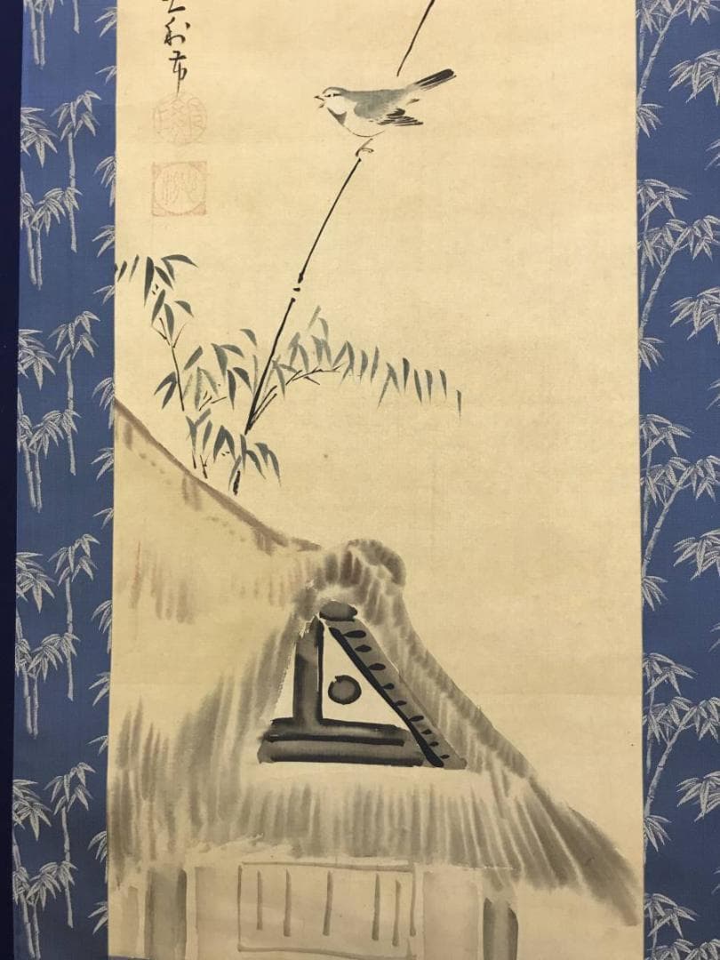 作者不詳/田家雀図/竹に雀図/花鳥図/掛軸☆宝船☆AD-405