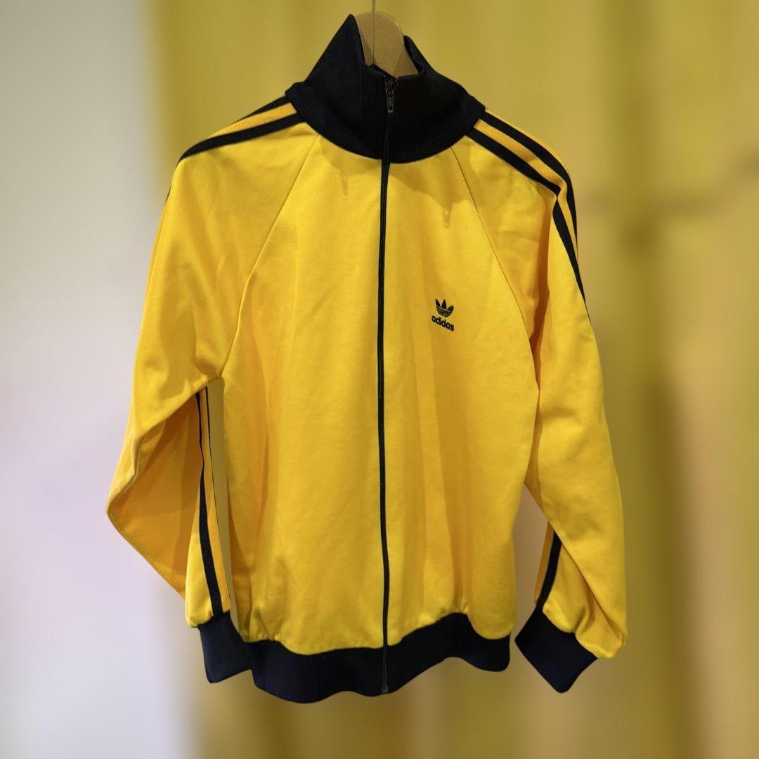 80s adidas デサント製トラックジャケット 黄色 トレフォイル ジャージ