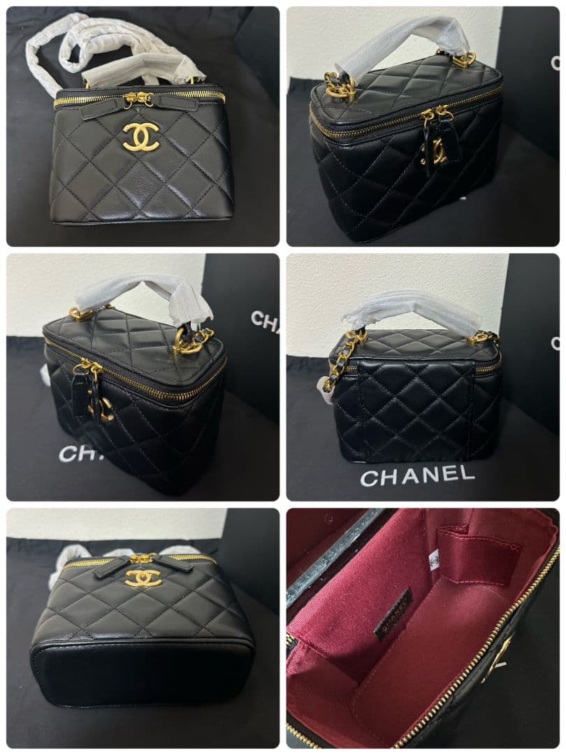 CHANEL ノベルティラムスキンレザーバニティショルダーバッグブラックおまけ付