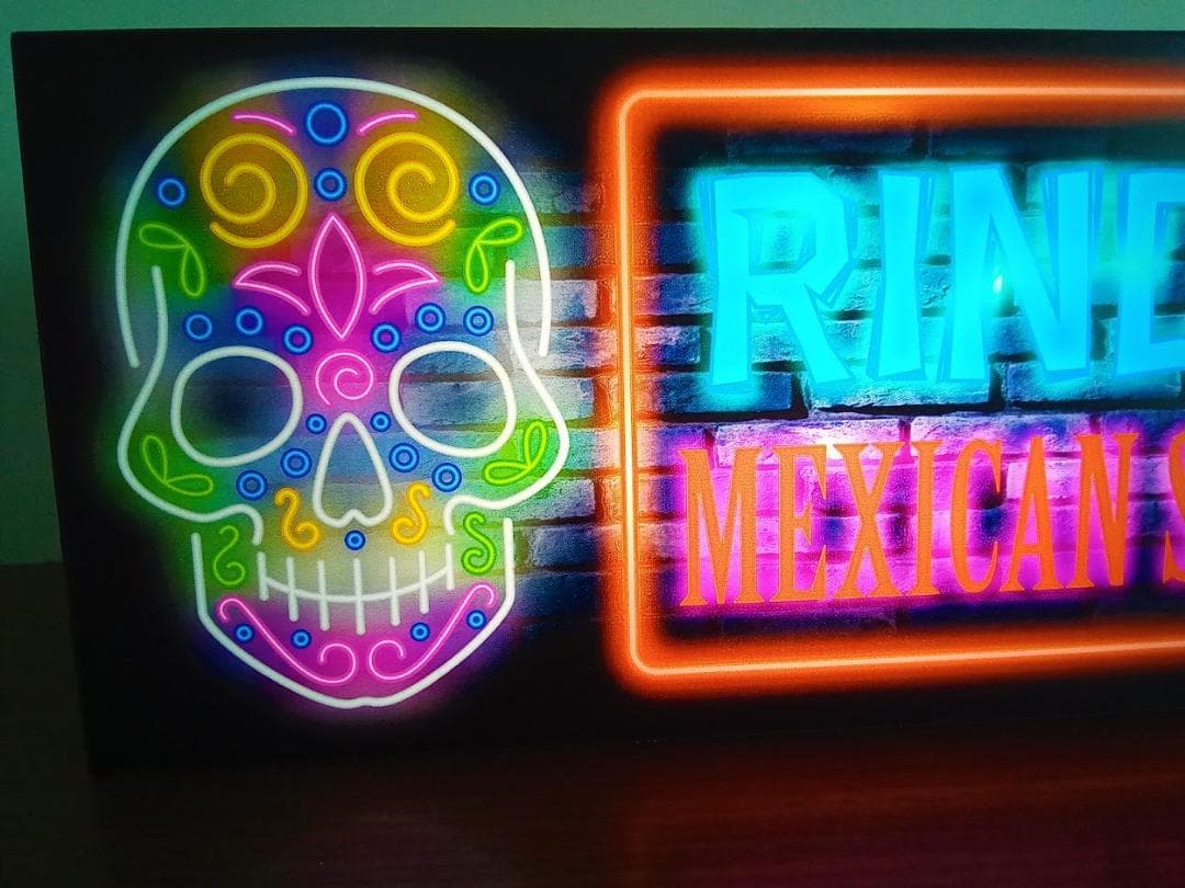 メキシコ メキシカンスカル サイン 看板 置物 雑貨 LED2wayライトBOX