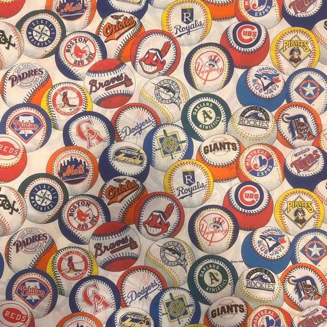 【MLB 1994公式】ヴィンテージ ベースボール 総柄 フラットシーツ