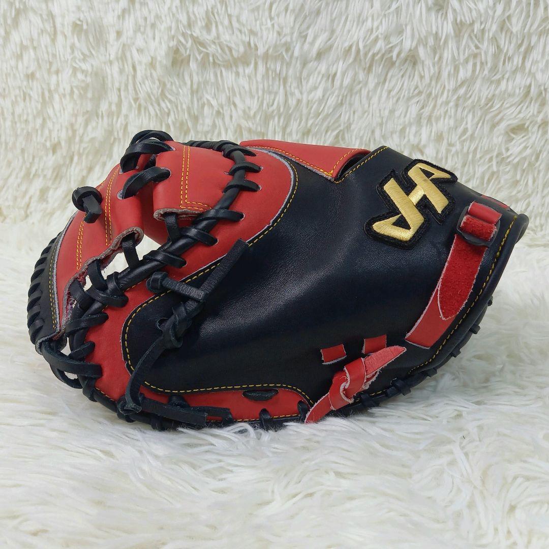 【極美品・希少】ハタケヤマ 左投げ キャッチャーミット 硬式 レッド ブラック