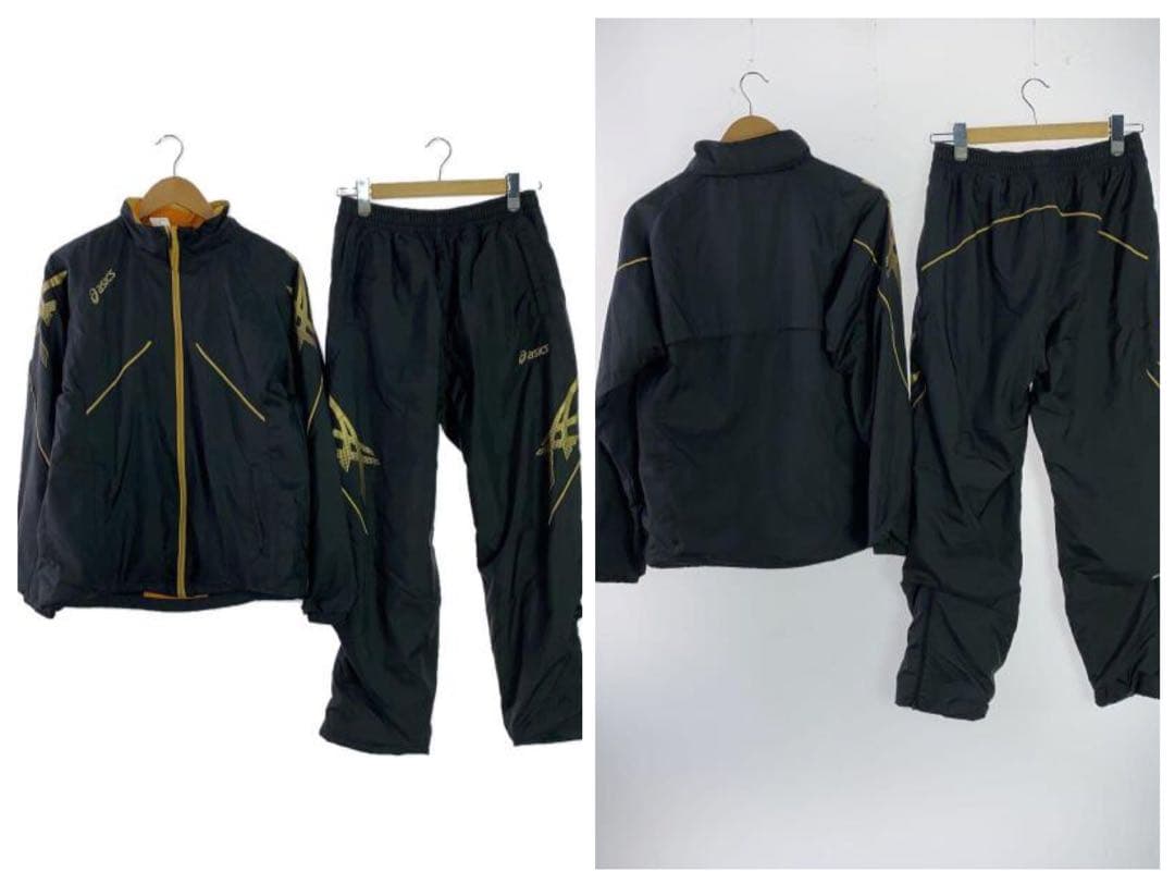 asicsウインドブレーカー セットアップXL（O） 黒×金 軽量・保温