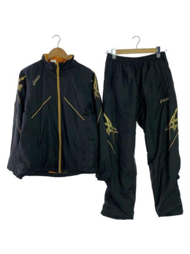 asicsウインドブレーカー セットアップXL（O） 黒×金 軽量・保温
