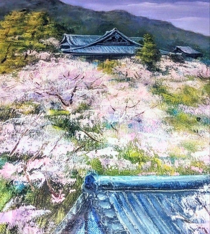 大幅値下げ‼️ 真作 油彩画 硝子面 F10 【春の長谷寺】森口勝治