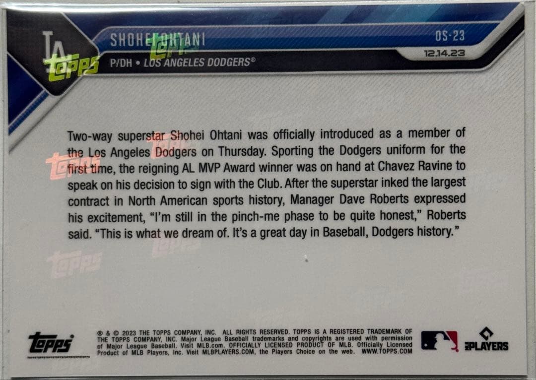 ★Topps Now 大谷翔平 ドジャース入団会見 限定カード ５枚セット★