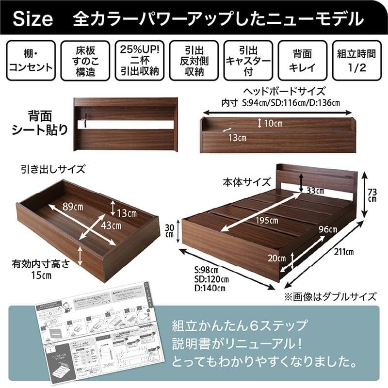 最安値！マットレスなし ダブルベッド 　　収納 コンセント 送料込み！ 24