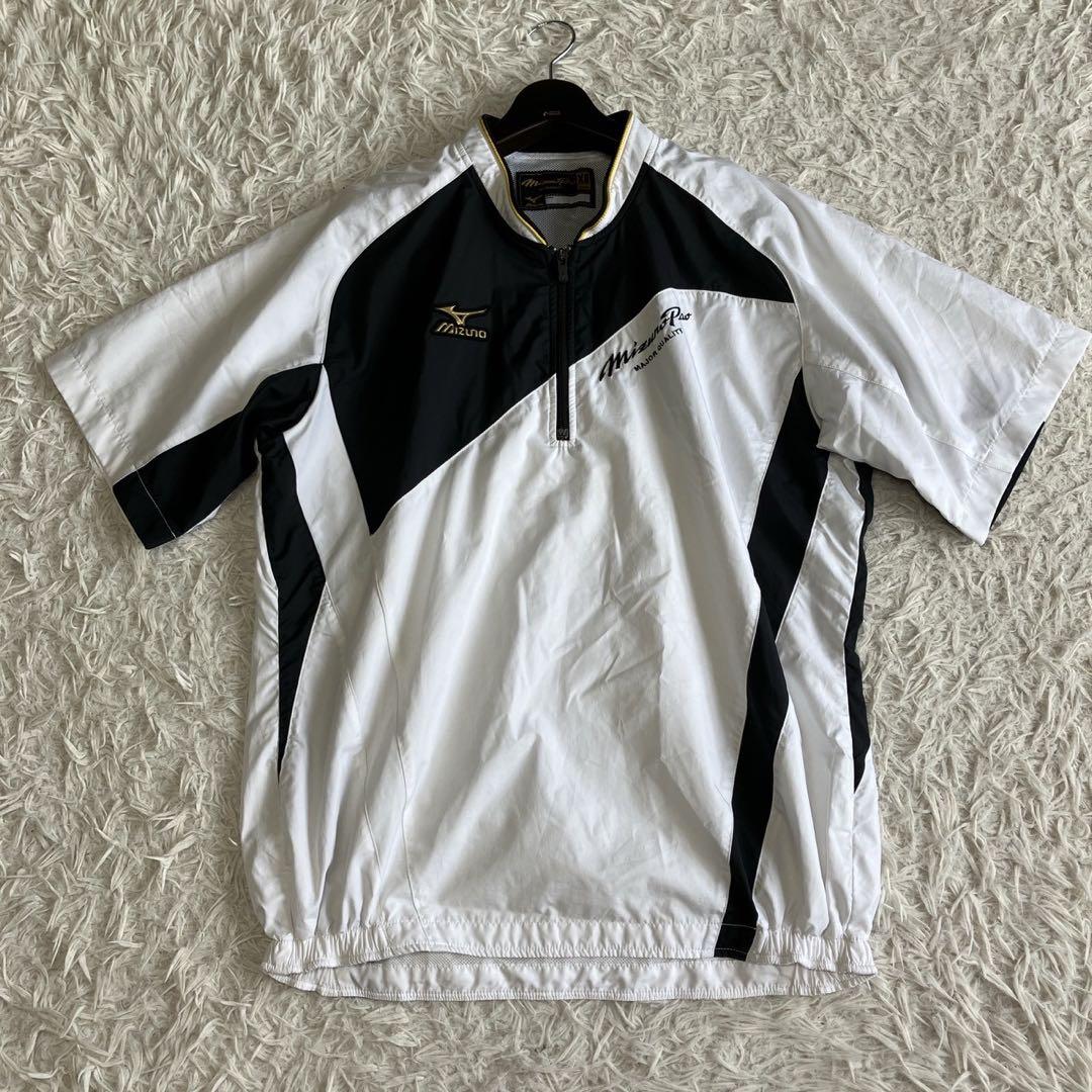 ◎極美品 ミズノプロ ハーフジップ トレーニングシャツ 防風 白黒 XO