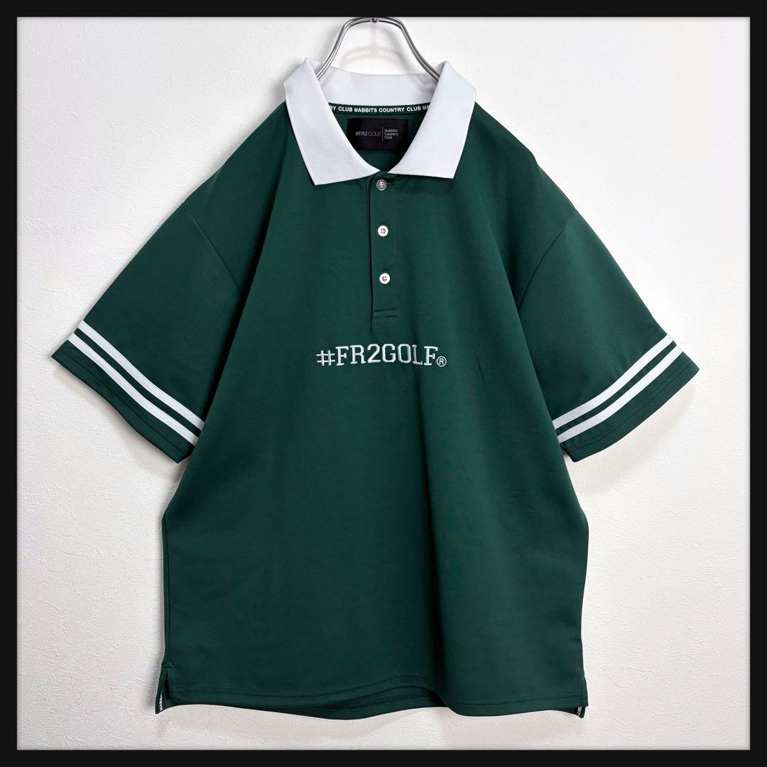【美品】FR2ゴルフ 両面刺繍ロゴ ゴルフウェア ポロシャツ グリーン L