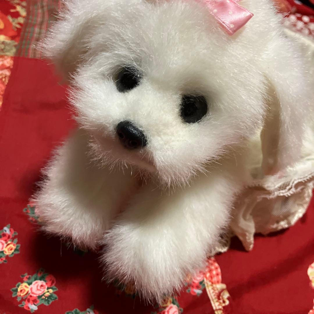 ぬいぐるみ犬　マルチーズ　白い犬　子犬わんちゃん　レトロぬいぐるみ犬　リアル