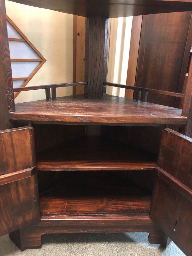 古式家具　和棚　コーナー棚(2段)