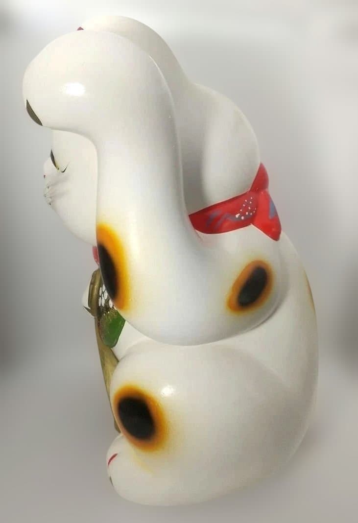 【希少・新品同様】とても大きな招き猫 左手挙げ 約34cm 陶器製 昭和レトロ
