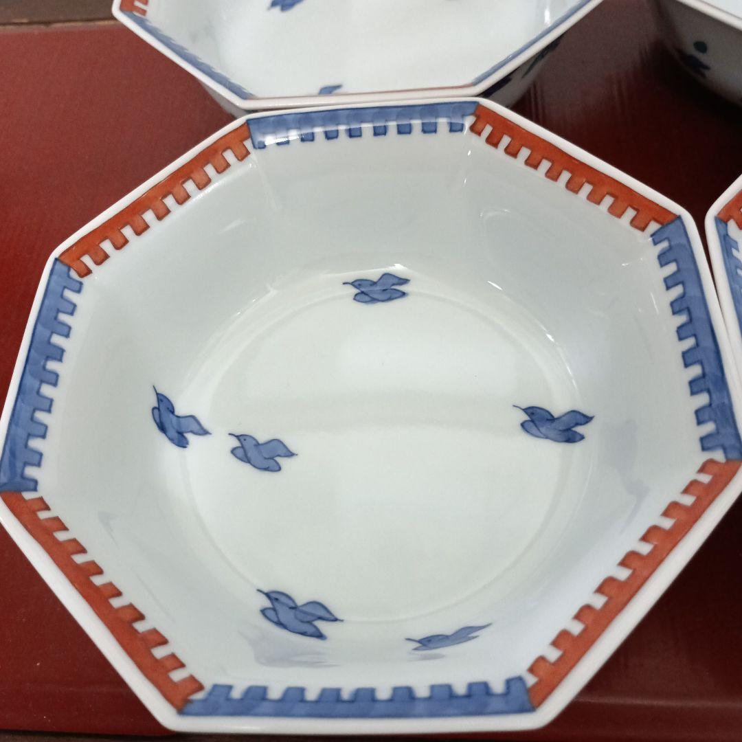 有田焼　館林弘明　鳥絵　八角皿　 4枚　保管品