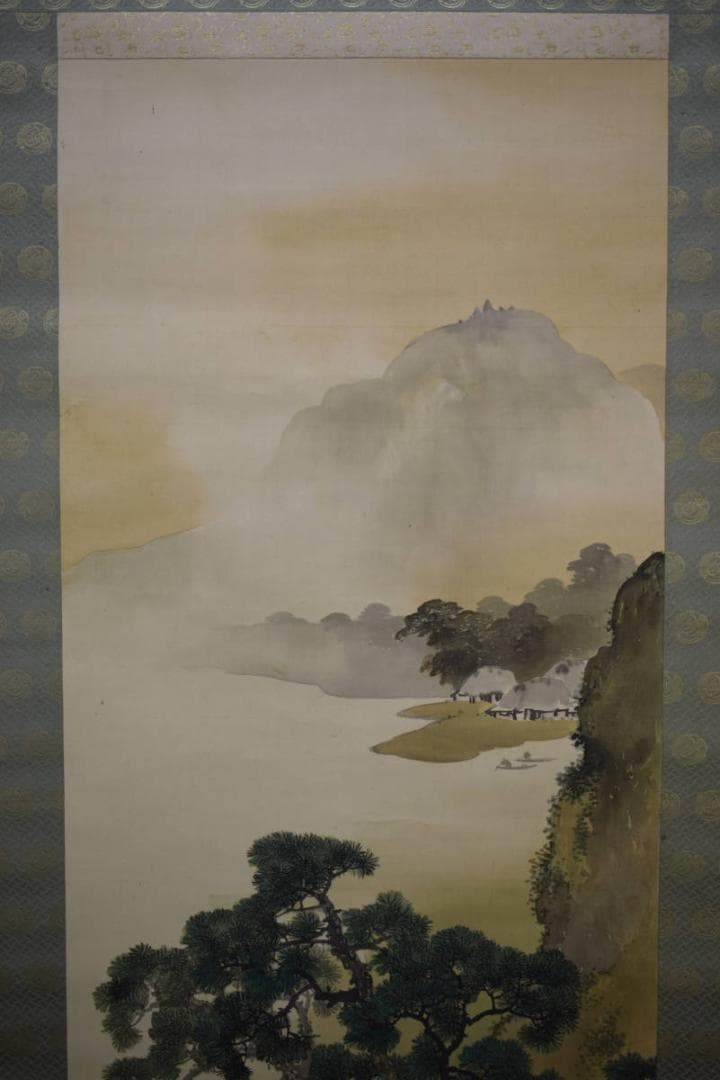 真作/岡田雪窓/山水漁師図/布袋屋掛軸HG-467