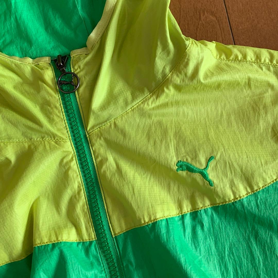 PUMA フード付き レディース ウィンドブレーカー ジャンパー 緑 黄色