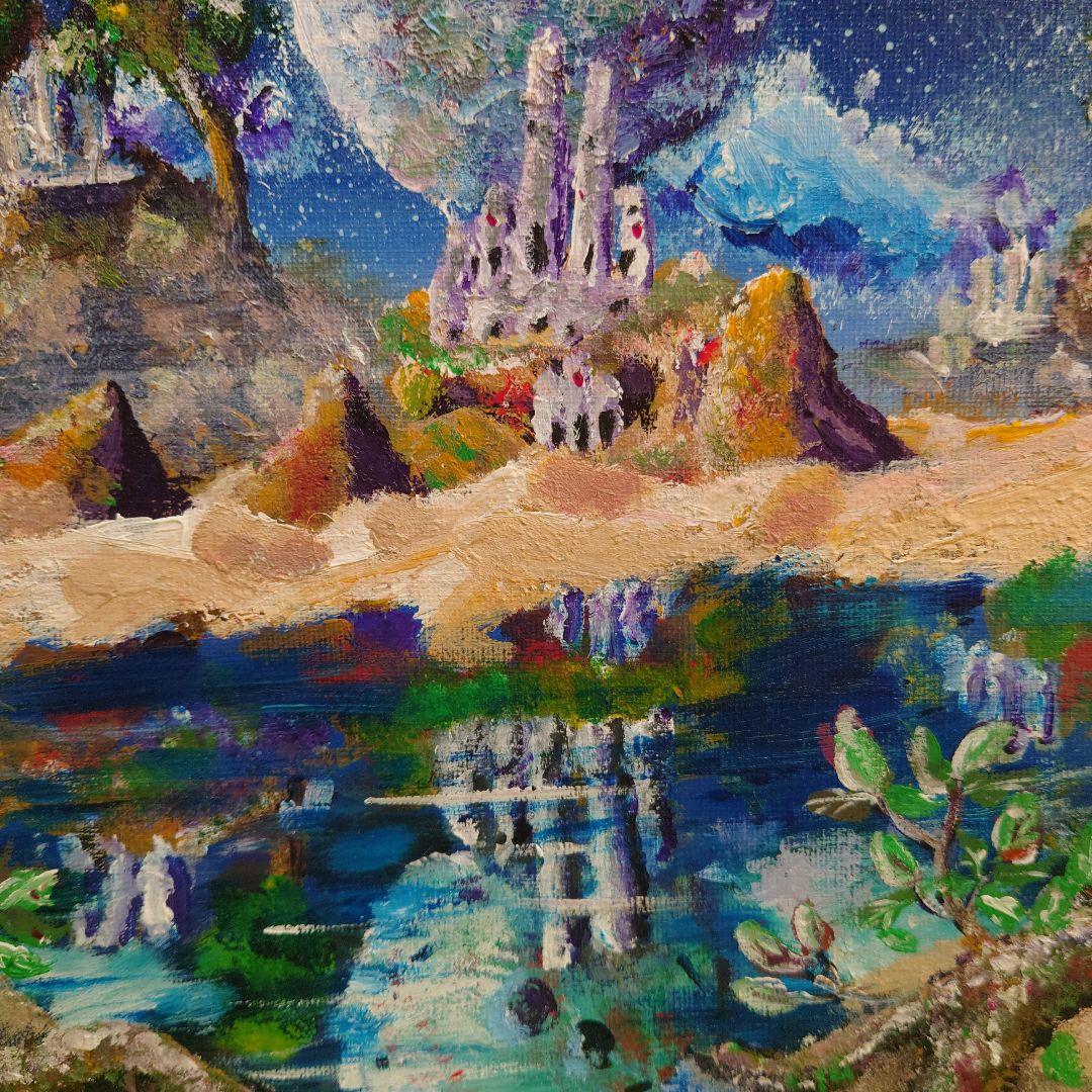 幻想的なファンタジー風景 アクリル画リーフグリーンA