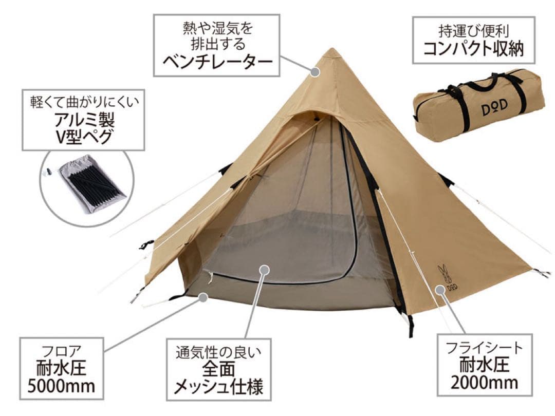 【セット】 DOD ワンポール テント ( S ) タン / 別売グランドシート