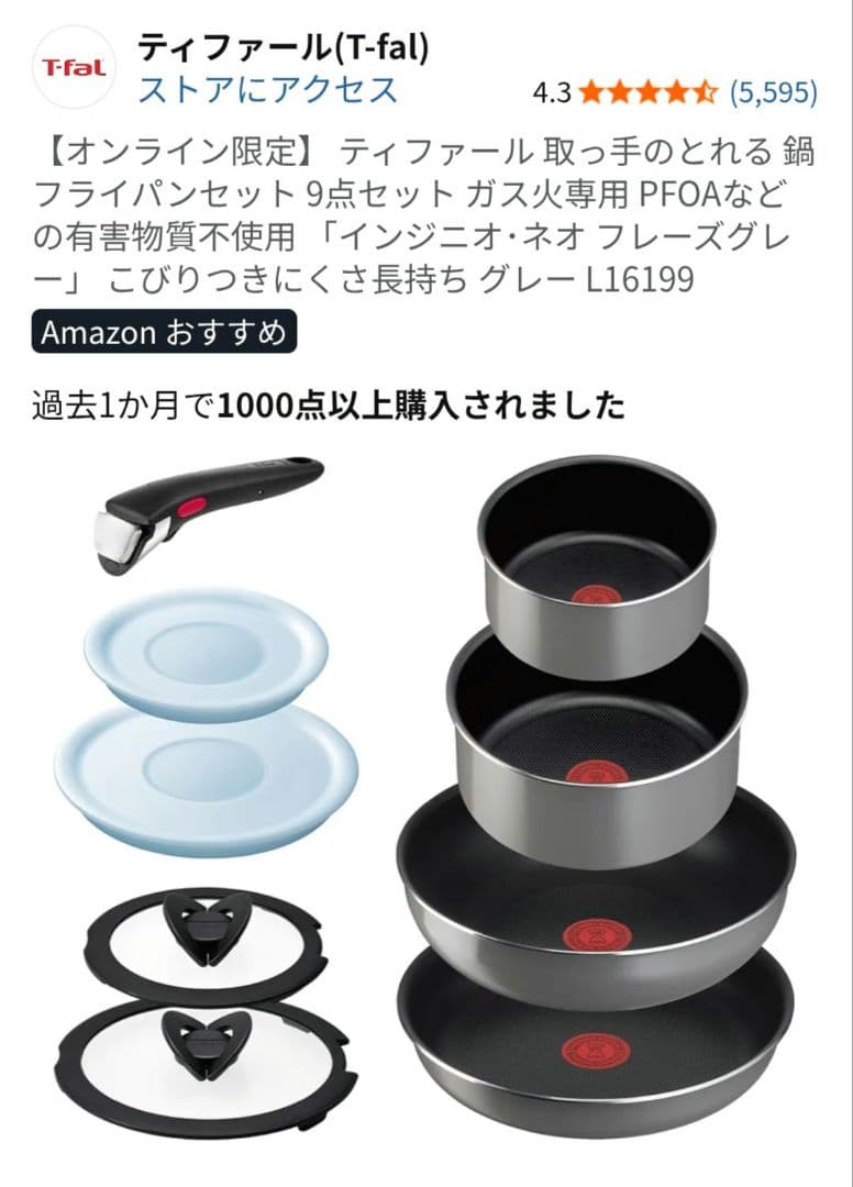 T-fal ティファール 取っ手のとれる 鍋 フライパンセット 9点セット