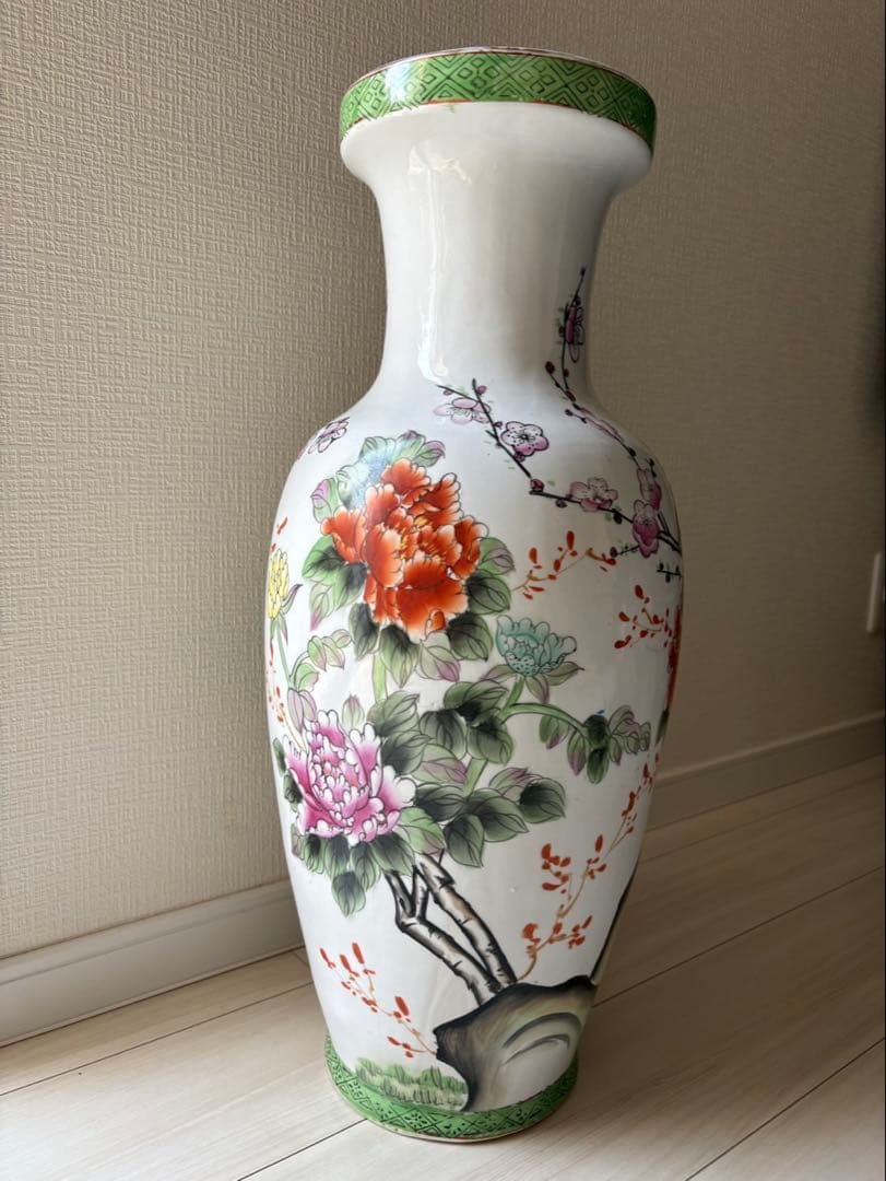 手描き花鳥陶器花瓶 約60cm