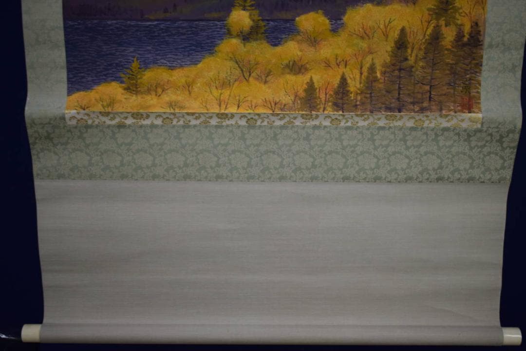 真作/三上巴峡/秋景山水図/紅葉/布袋屋掛軸HH-930