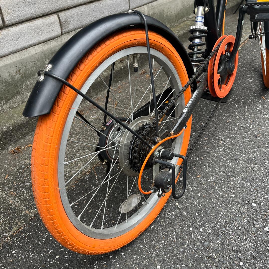 折りたたみ自転車、20インチ、黒とオレンジ色/ ピックアップのみ