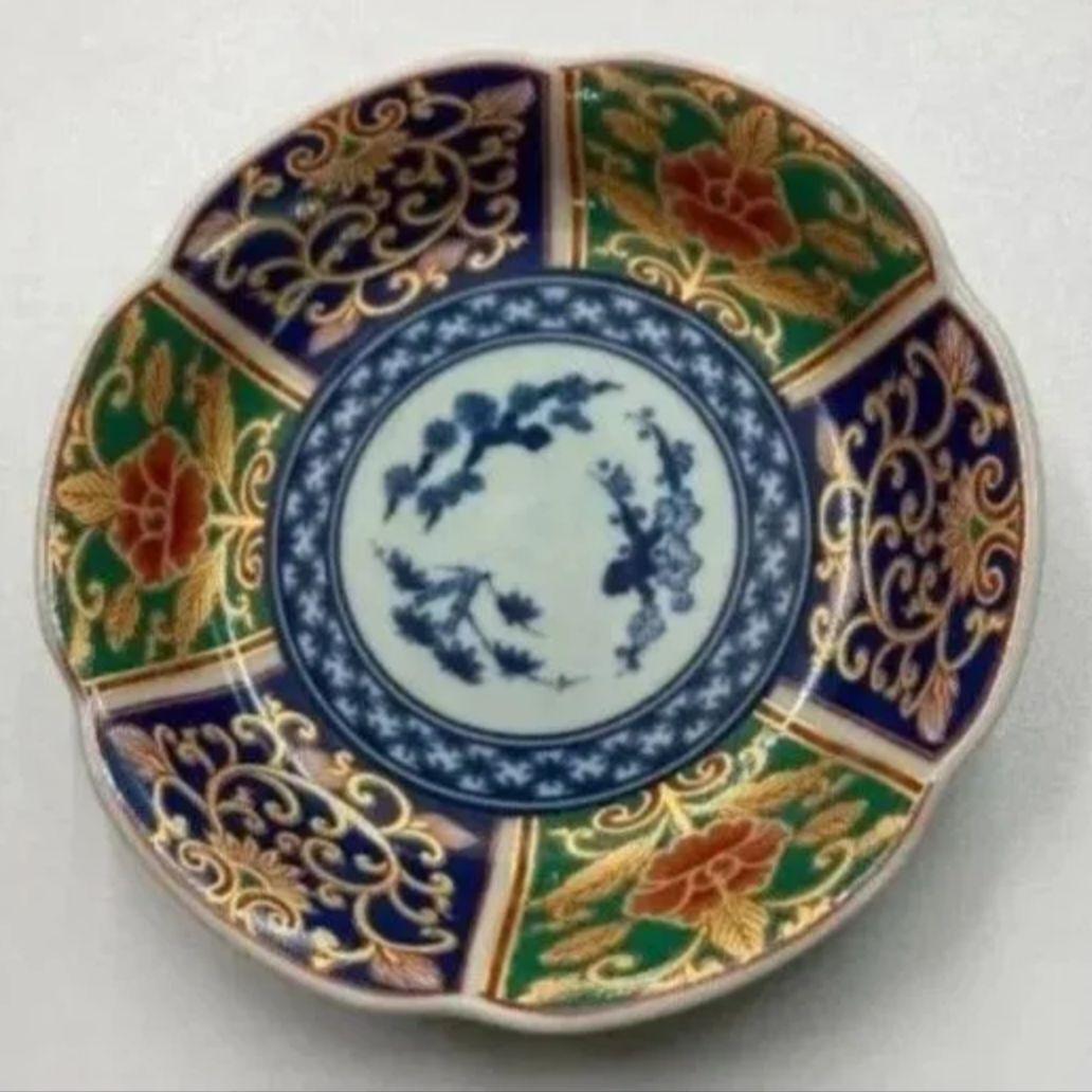 １０枚セット　有田焼　古伊万里　色絵　輪花皿　金彩錦唐草　取分け皿　おまとめ特価
