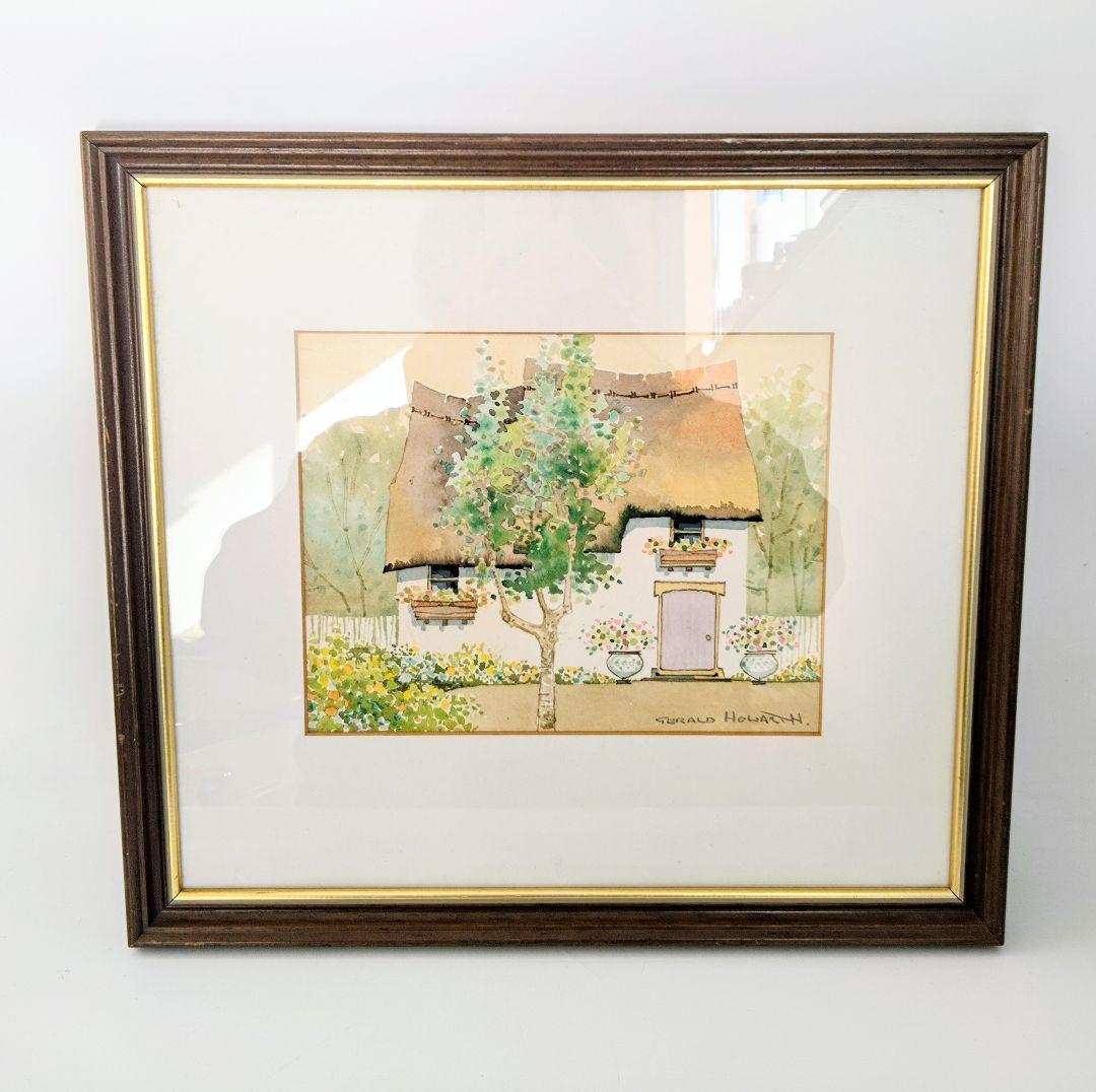 《値下げOK》 模写ジェラルド・ハワース 水彩画 茅葺き屋根の家風