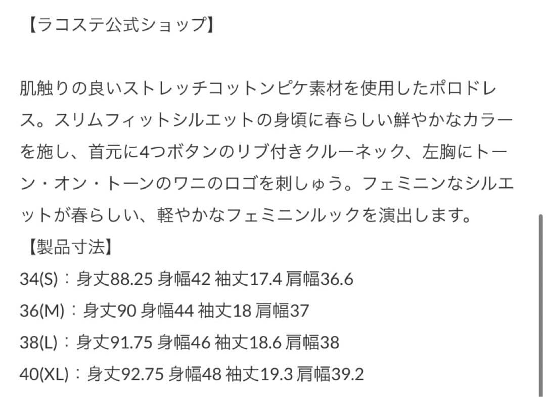 ラコステ　34サイズ