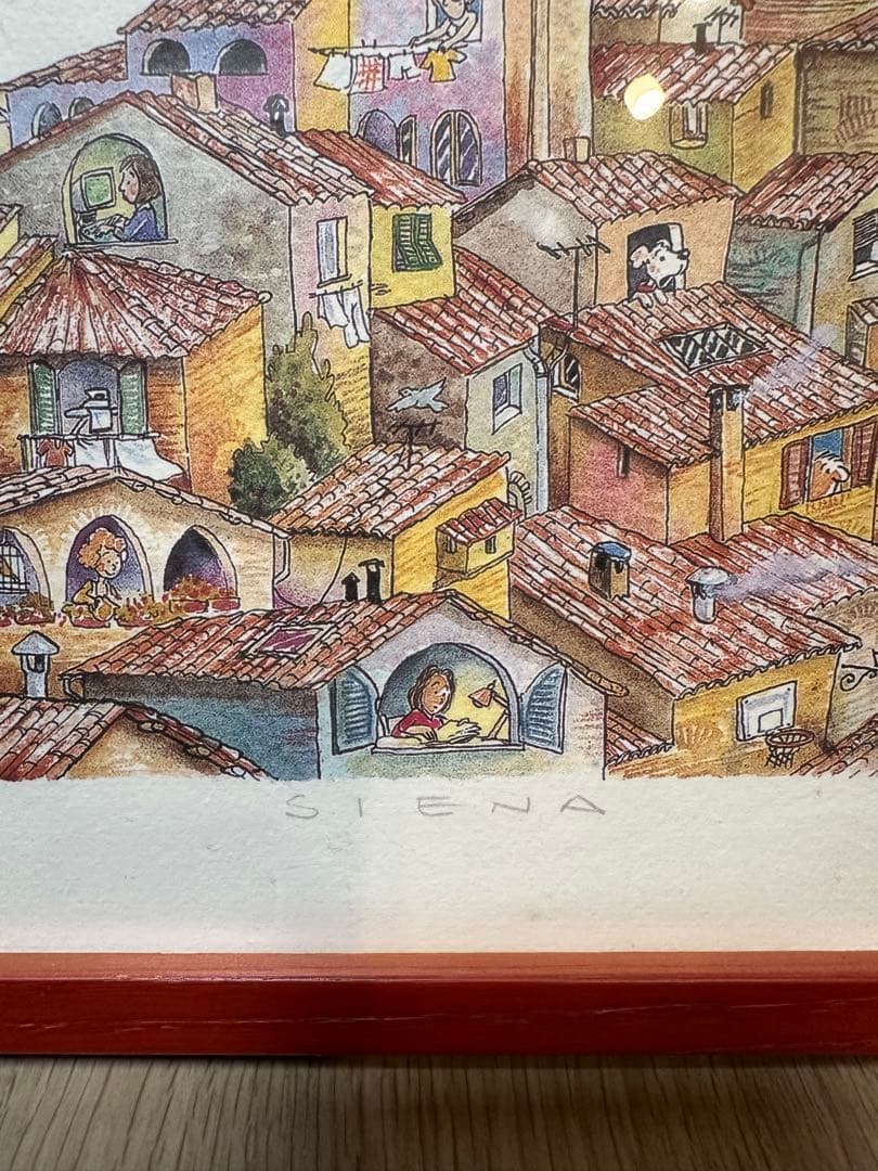 イタリア風景 シルクスクリーンアート 赤フレーム