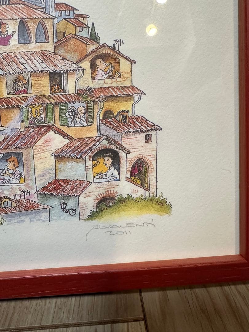 イタリア風景 シルクスクリーンアート 赤フレーム