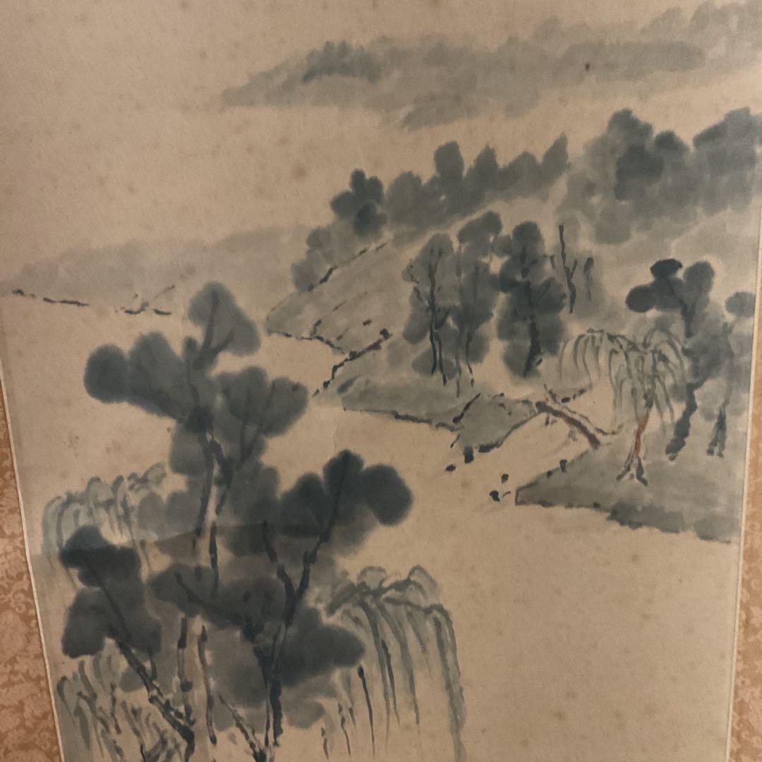 絹本水墨山水図 【南画】 八十八翁の在名 落款印譜在 作者不詳合い箱