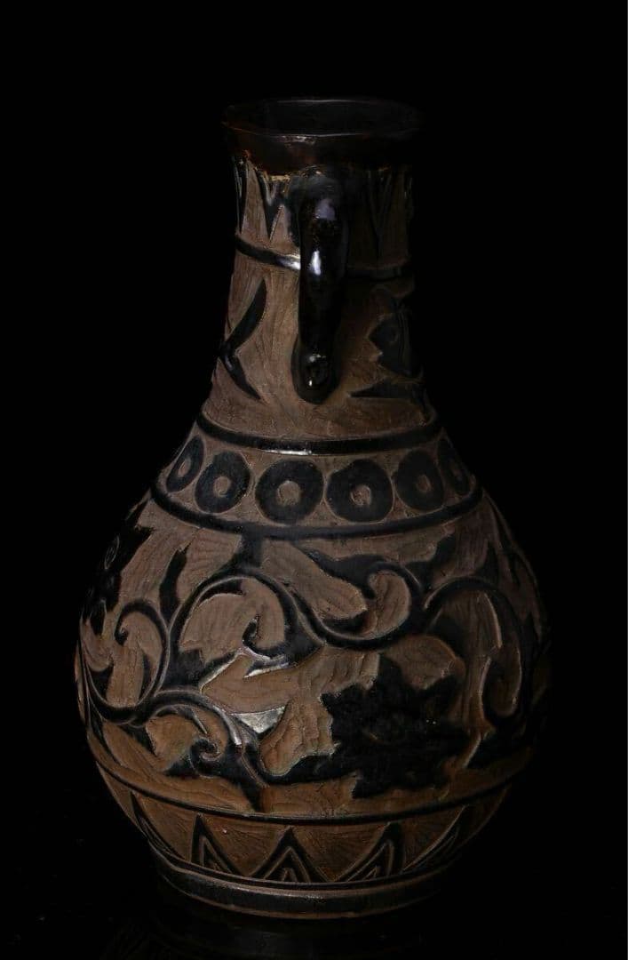 古琉球 時代物 掻落 花瓶 壺 古陶磁 花器 花入 壺 魚 インテリア