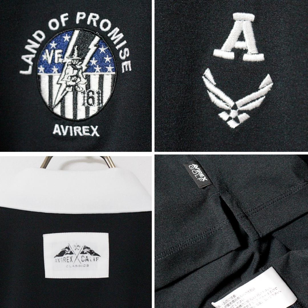 新品 アヴィレックス ゴルフ ワッペン刺しゅう ハーフジップ ポロシャツ M 黒