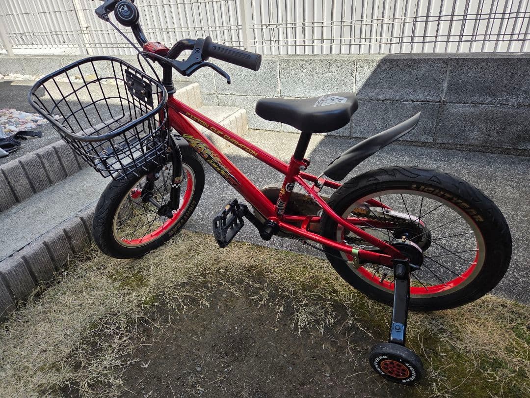 16インチ　カーズ子供用自転車 赤 補助輪付き 前面バスケット