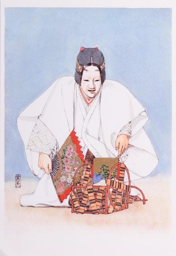 激レア作品 能 秀樹 作　能楽　アートポスター額　約41×29.3cm 3