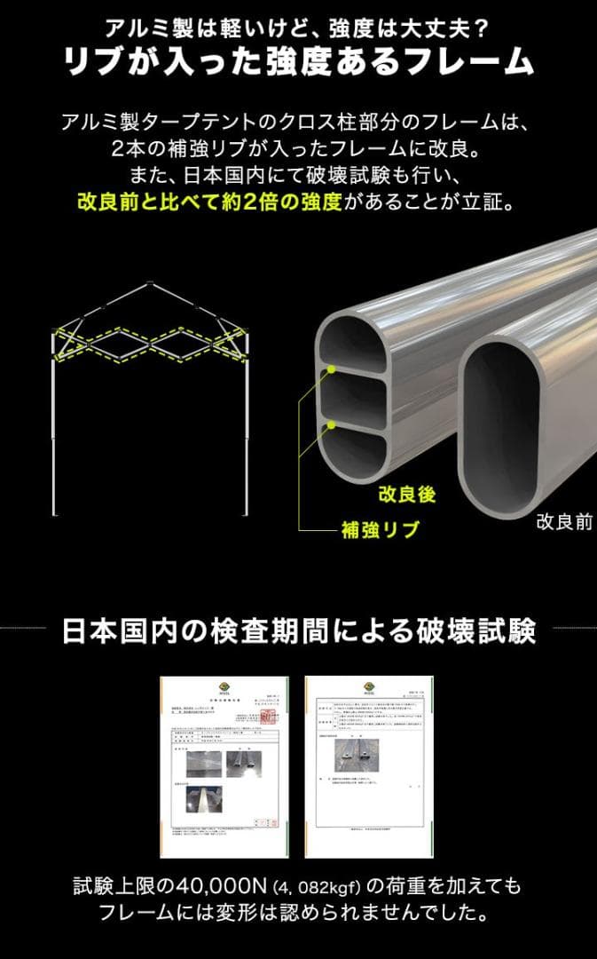 FIELDOOR タープテント ３ｍ アルミサイドフレーム強化版 オプション付