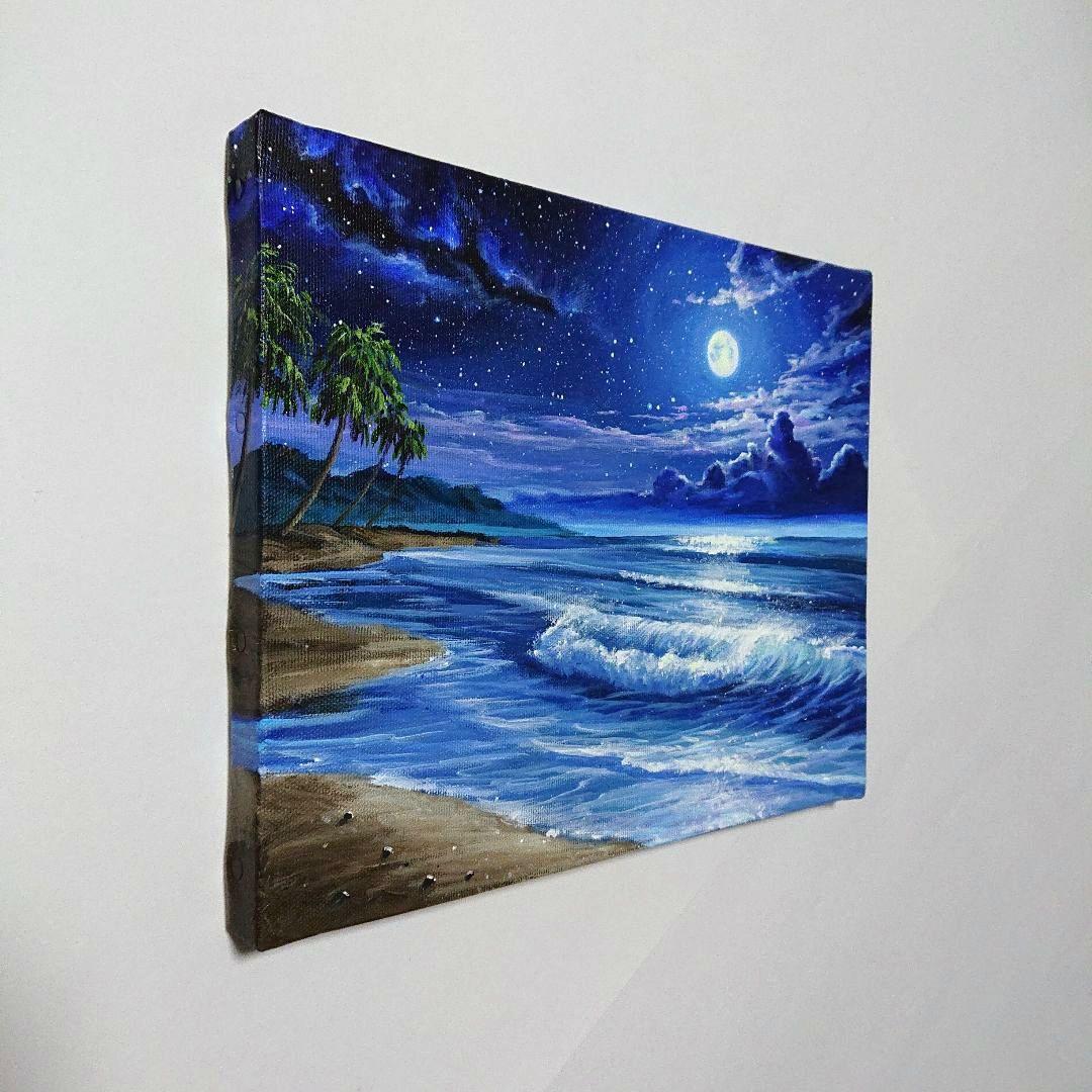 【真夏の夜空】アクリル画 F3 風景画 絵画