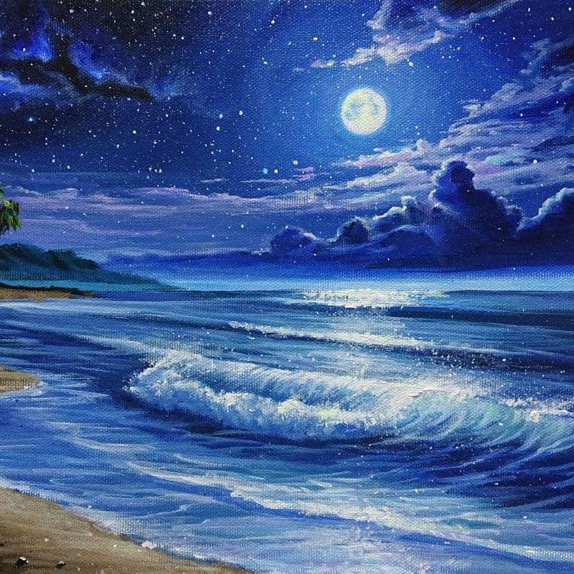 【真夏の夜空】アクリル画 F3 風景画 絵画