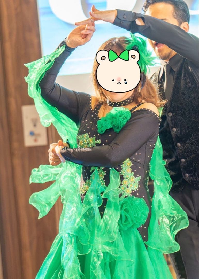 【値下】❤️社交ダンスドレス　ヘッドドレス付き　XL パーティーやトライヤルに
