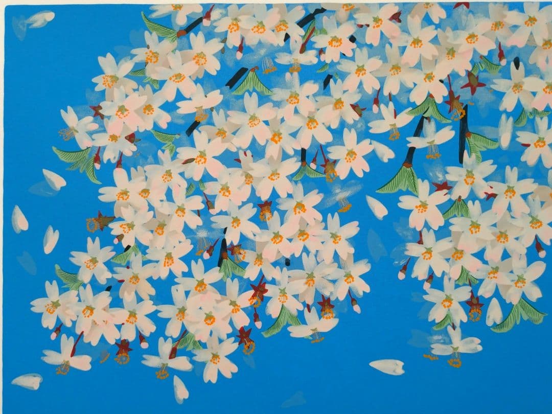 中島千波 枝垂れ桜 シルクスクリーン 版画 額装品 限定品 美品 満開 さくら