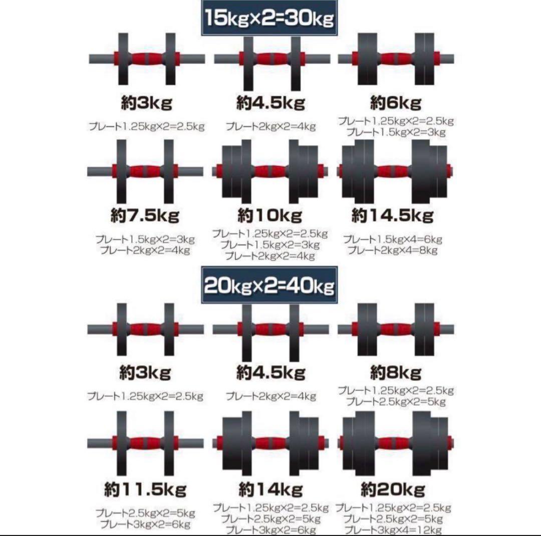 新品ダンベル 可変式 20kg 2個セット可変式ダンベル 40kg