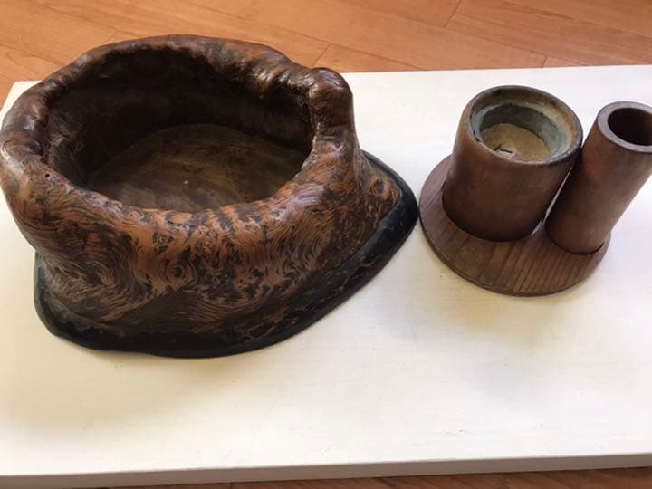 煙草盆　天然木時代アンティーク骨董花器茶道具民芸品古民具美術品レアもの瓶掛け