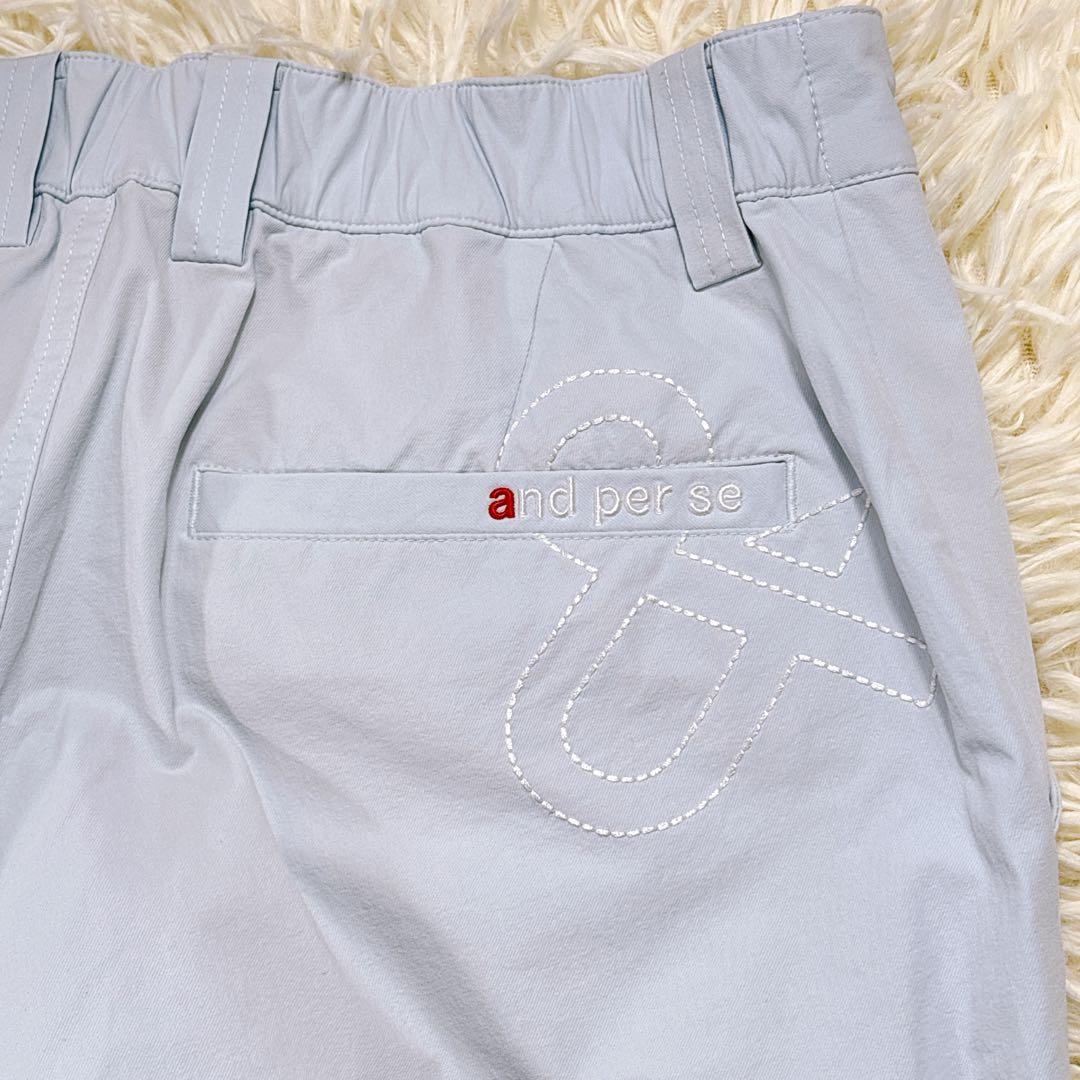 【メンズM⭐️美品】and per se アンパスィ　ゴルフパンツ　春夏　青　刺繍
