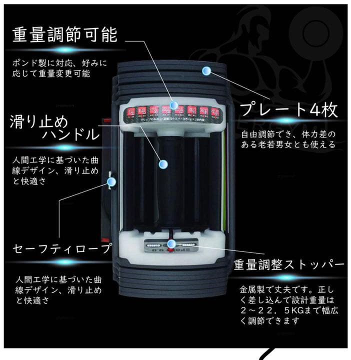 可変式 クイック ブロックダンベル 22kg 最小3kg最大22kg２個セット