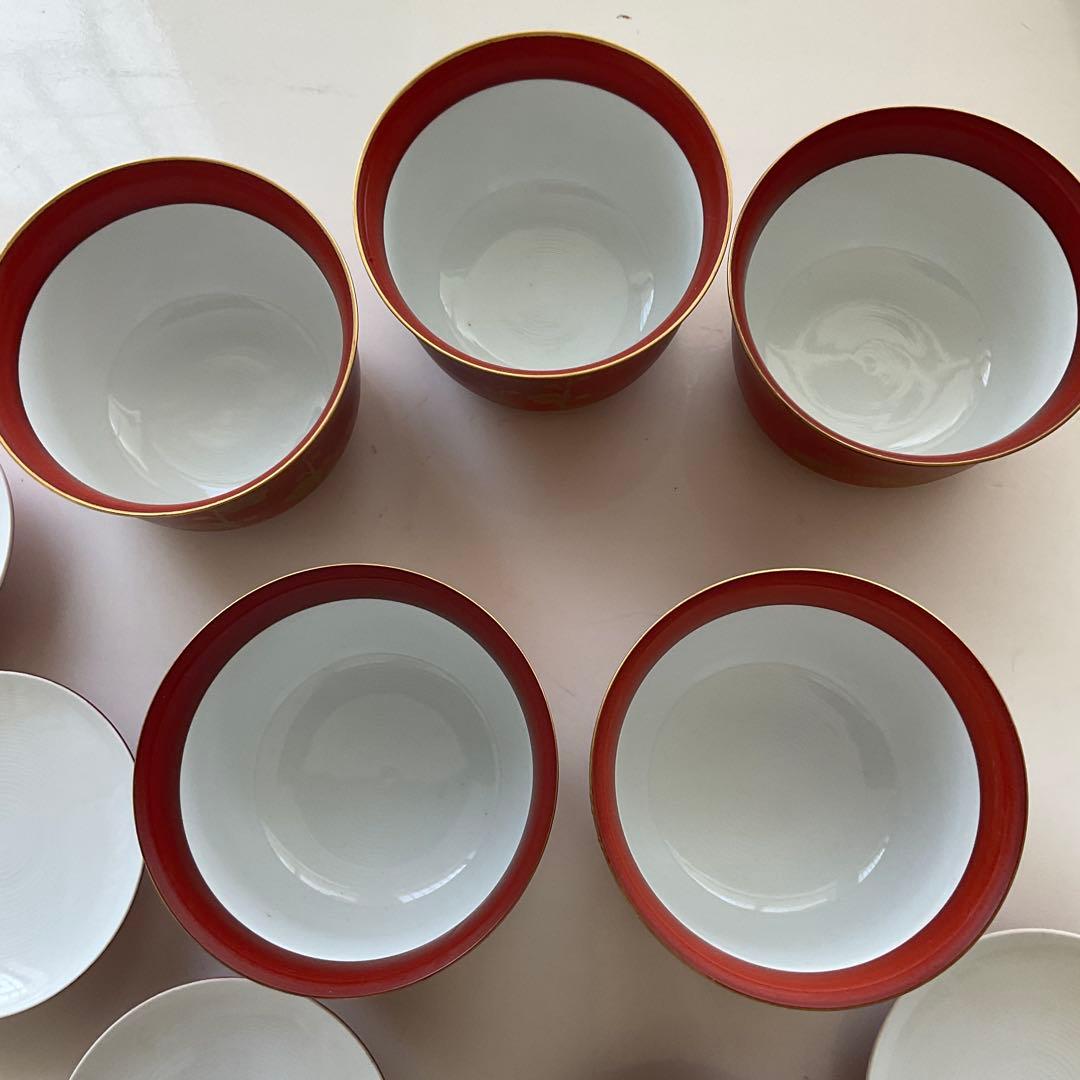 5客 橘吉 飯碗 梅 赤絵 金彩 雑煮椀 小鉢蓋つき煮物碗 丼鉢 食器