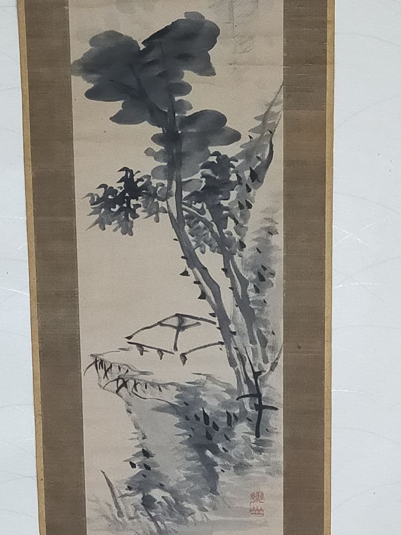 ♥掛軸　とても古い　山水画　在銘　掛け軸　骨董品