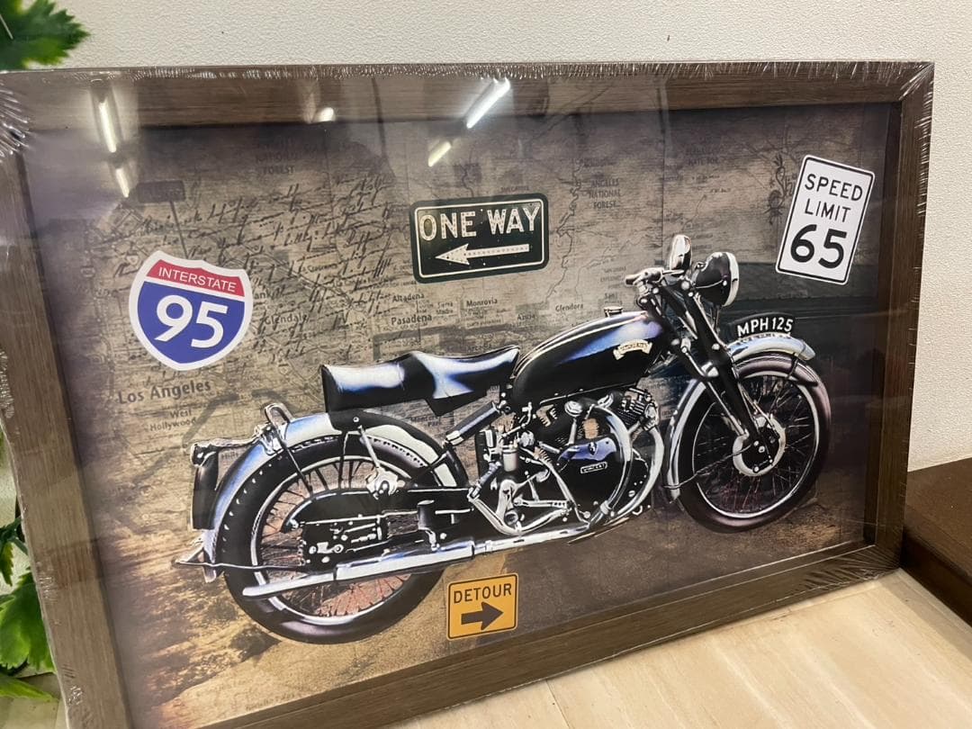 バイク　アートパネル　ブリキ　スチール　絵　アート　壁掛け　フレーム　アメリカン
