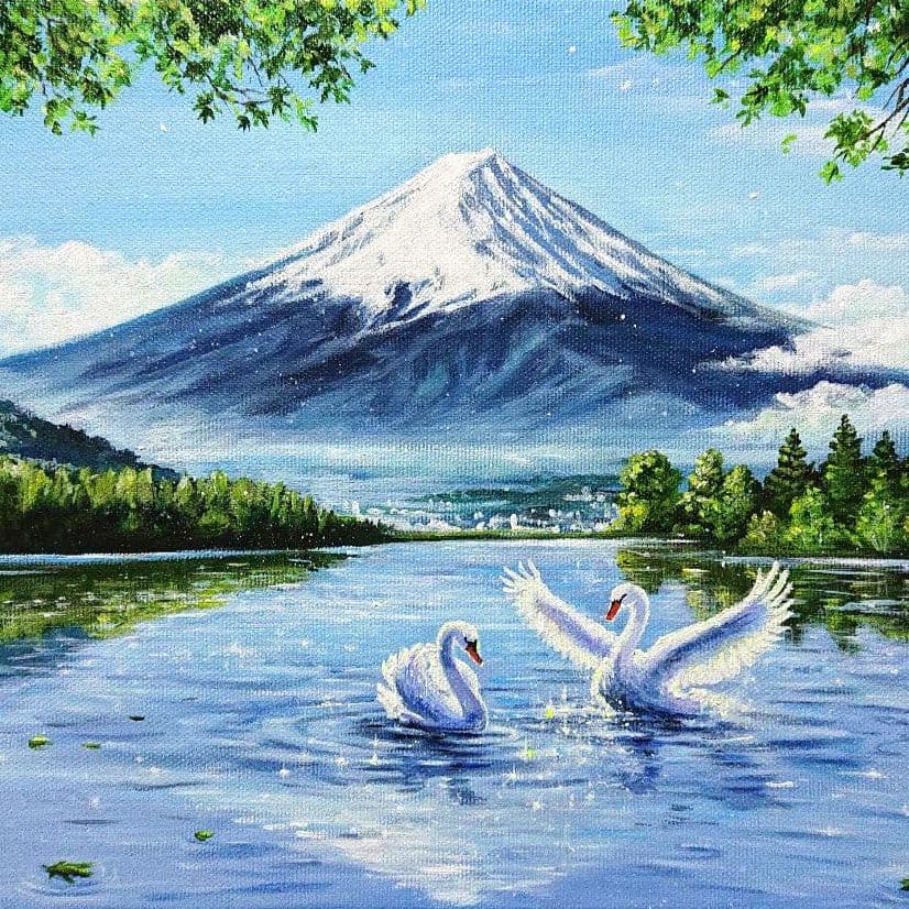 【憩いの地】アクリル画 F3 風景画 絵画