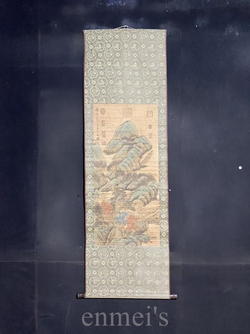中国古美術『李思訓款 山水画』三尺中堂画 宣紙 唐物 水墨画 旧蔵 掛け軸 模写